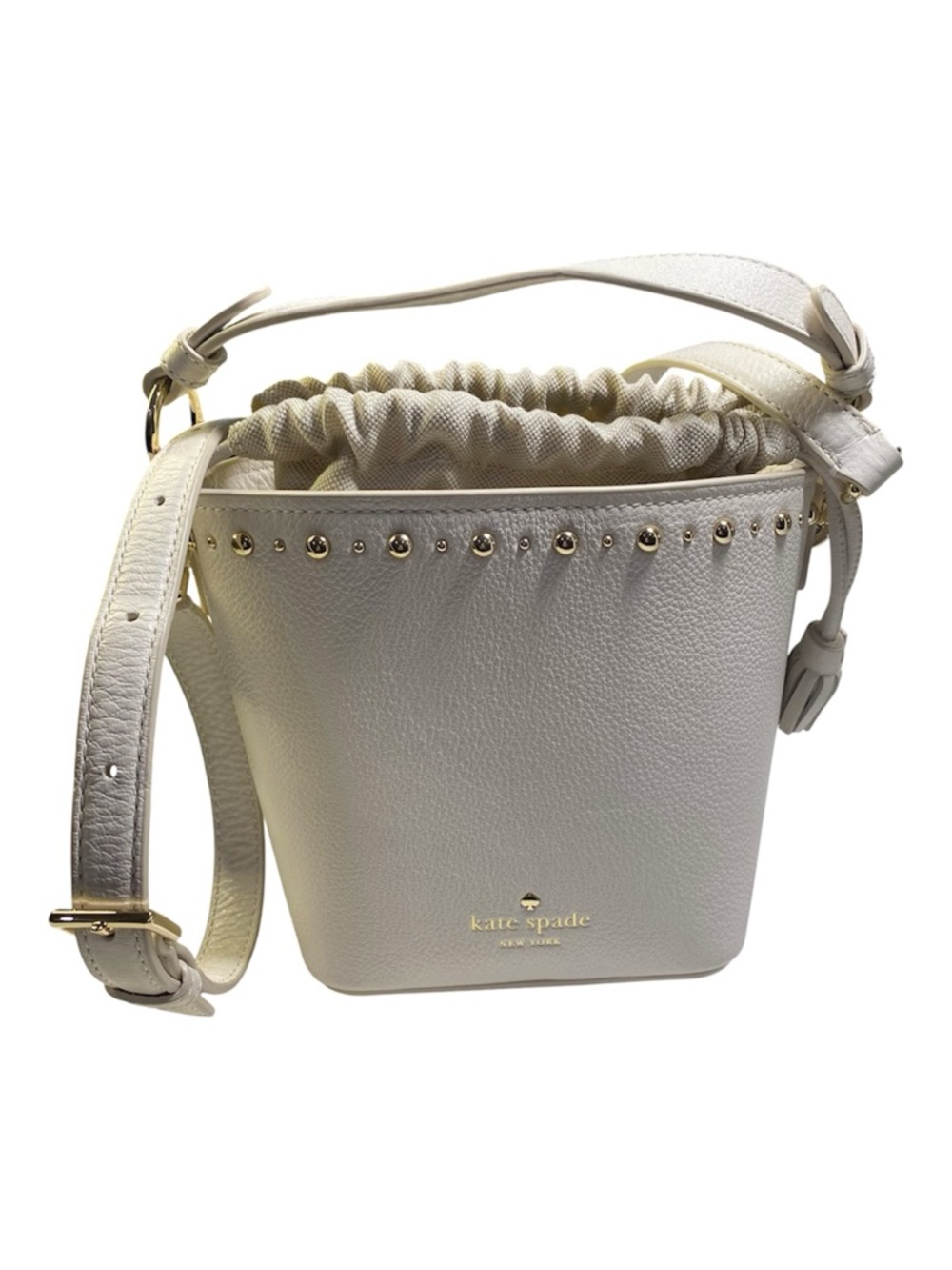 New Kate Spade Bucket Bag Off White Hayes Street Studded Leather Crossbody Stud